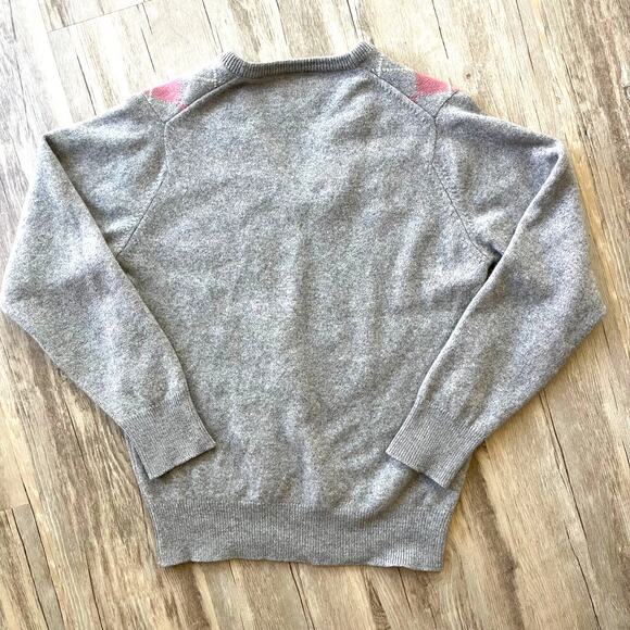 Vintage Alan Paine Women 100% Cashmere Sweater Sz 38 Argyle V-Neck Grey Englandd - Picture 2 of 9